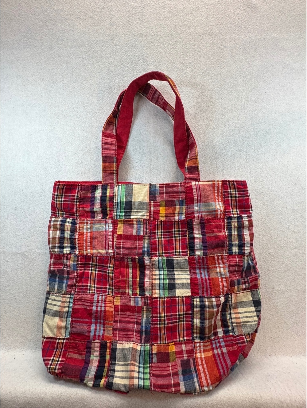 Patchwork Plaid Tote Bag Red Multicolor Shoulder Bag Purse Large Boho